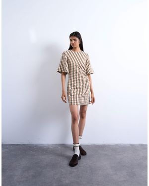 TOPSHOP – kariertes t-shirt-minikleid - Weiß