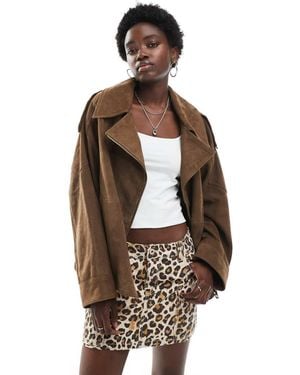 ASOS Real Suede Biker Jacket With Quilt Lining - Metallic