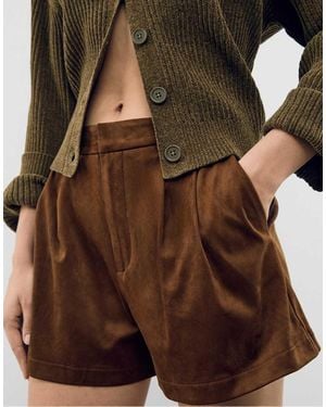 Stradivarius Smart Faux Suede Shorts With Darts - Brown