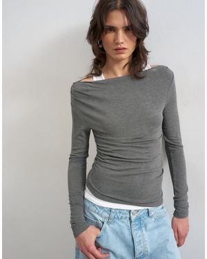 TOPSHOP Double Layer Long Sleeve Top - Gray