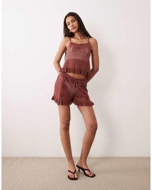 Miss Selfridge Embroidered Sheer Knit Short - Pink