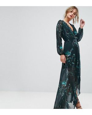 Hope & Ivy Hope & Ivy Long Sleeve Wrap Detail Floral Maxi Dress - Green