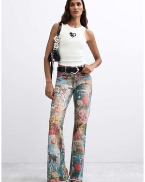 Desigual Printed Flare Jeans - White