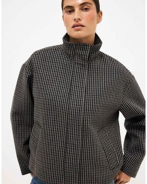 NA-KD Jacke aus wollmix mit hohem kragen und karomuster - Grau