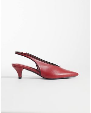 Glamorous Slingback Kitten Heel Shoes - Brown