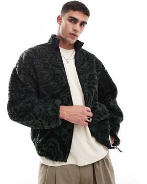 Only & Sons Zip Thorugh Fleece With Paisley Print - Black