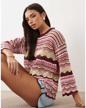 Kiwi & Co Walking On Sunshine Crochet Drop Shoulder Striped Jumper - Pink