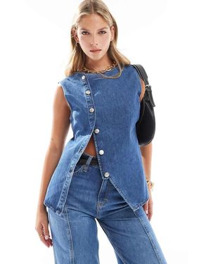 ASOS Denim Long Line Asymmetric Waistcoat - Blue