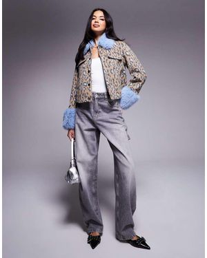 River Island Wool Look Jacket With Faux Fur Detail - Blue
