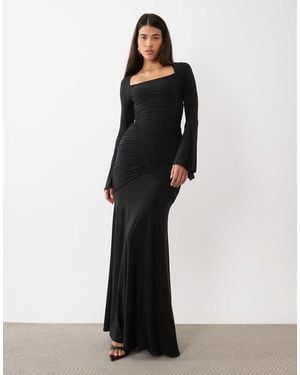 ASOS Abito Lungo Con Scollo Squadrato, Corpino Arricciato - Nero