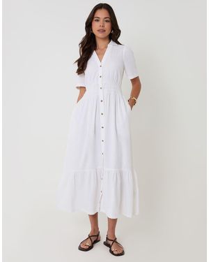 Threadbare Tiered Linen Blend V Neck Maxi Dress - White