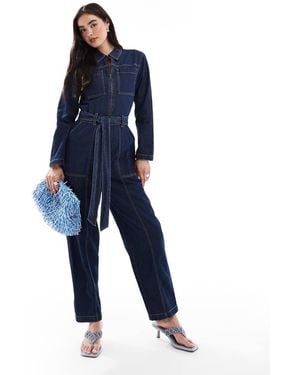 French Connection Barrel Leg Denim Boiler Suit - Blue