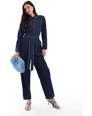 French Connection Barrel Leg Denim Boiler Suit - Blue