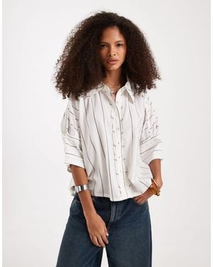Free People Seaside Cotton Stripe Shirt - White