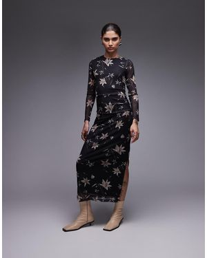 AllSaints Caia Printed Floral Mesh Dress - Black