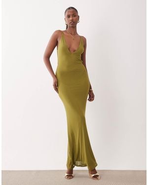 ASOS Mesh Super Scooped Plunge Maxi Dress - Green
