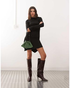 Weekday Asymmetric Shoulder Long Sleeve Mini Dress - Natural