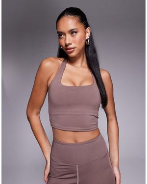 4505 Canotta Tecnica Allacciata Al Collo Color Tortora Con Reggiseno Interno - Viola