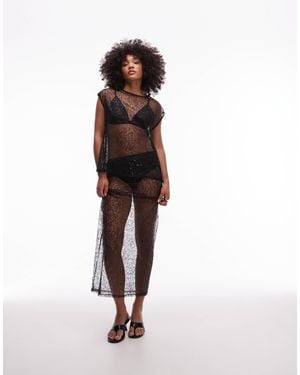 ASOS Co-ord Sequin Mesh Sheer Midi Skirt - Black