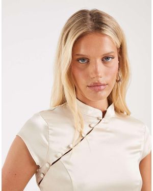 ASOS Satin Mandarin Button Through Top - Natural