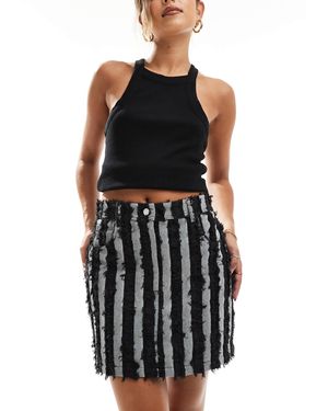 Object Raw Denim Stripe Mini Skirt - Black