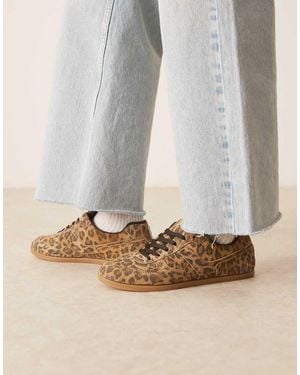 ASOS Diligent Slim Lace Up Trainers Leopard Suede - Natural
