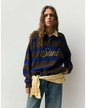 Pull&Bear Stwd Knit Polo Shirt - Blue