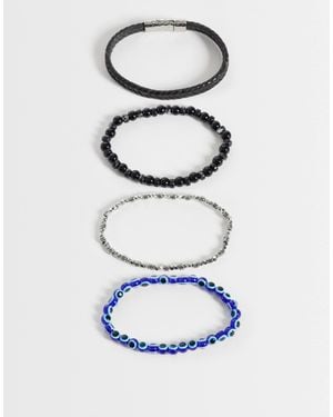ASOS 4 Pack Evil Eye Beaded And Rope Bracelet - Blue