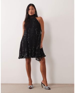 TFNC London Plissiertes pailletten-neckholder-minikleid - Schwarz