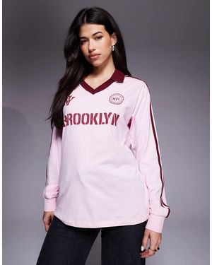 Edikted Brooklyn Contrast Oversized Polo Top - Purple