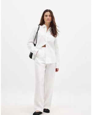 NA-KD Linen Wide Leg Trouser - White