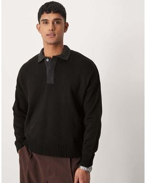 ASOS Oversized Boxy Fit Knitted Polo - Black