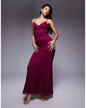 Wanderdoll Leah Structured Cami Lace Fishtail Maxi Dress - Purple