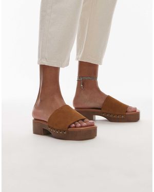 TOPSHOP Hamilton Suede Clog With Studs - Brown