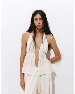 Pull&Bear Haltertop Met Spiegeltjes - Wit