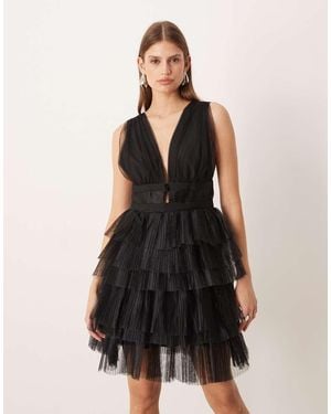 True Decadence V Neck Mini Dress - Black