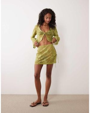 ASOS Doorschijnende Gehaakte Kanten Minirok Met Gestrikte Zijkant, Deel Van Co-Ord Set - Groen