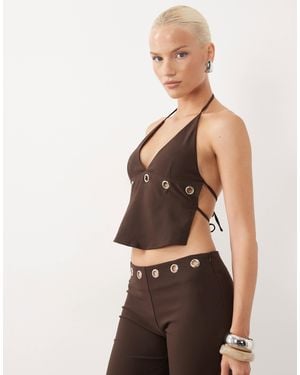 Tiger Mist Marren Cami Halterneck Eyelet Top - Brown