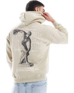 Pull&Bear Front Graphic Printed Hoodie - Natural