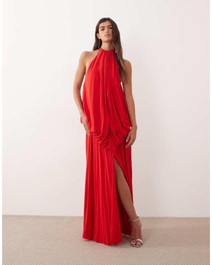 ARRANGE Vestido Largo Con Cuello Halter, Espalda Baja Y Cuerpo Estilo Blusón - Rojo