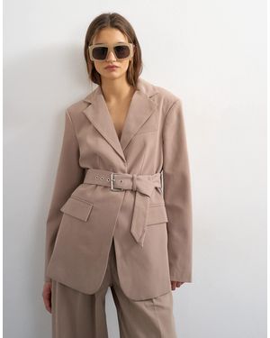 TOPSHOP High Break Belted Blazer - Brown