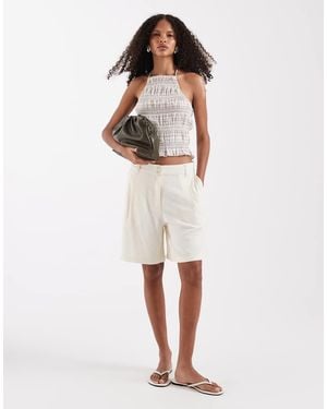 ASOS Relaxed Dad Shorts With Linen - Natural