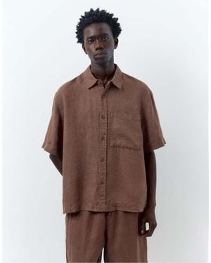 Pull&Bear 100% Linen Short Sleeve Shirt - Brown