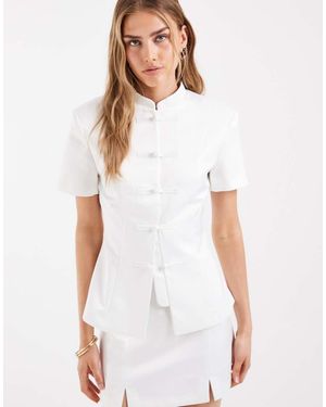 ASOS Heavy Satin Mandarin Collar Short Sleeve Jacket - White