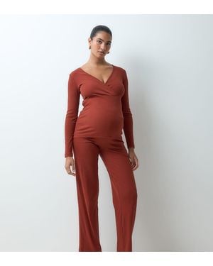 Mama.licious Mamalicious Maternity Heavy Ribbed Wide Leg Trousers Co-ord - Red