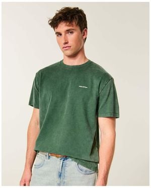 Hollister Relaxed Heavyweight Cotton Logo Crew Tee - Green