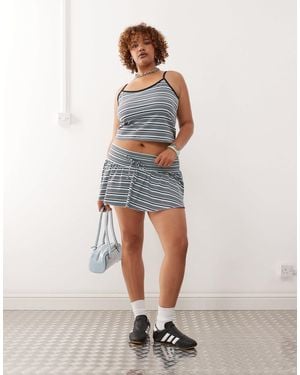 Collusion Plus Mini Stripe Ruffle Skirt - Blue