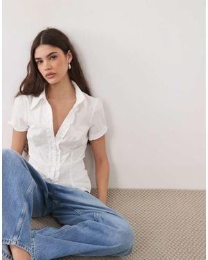 Miss Selfridge Fitted Shirt With Ruffles - Blue
