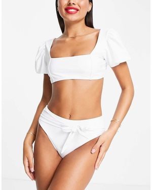 The Frolic Penelope High Waist Bikini Bottom With Tie Detail - White