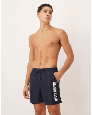 Calvin Klein Contrast Side Script Swim Trunks - Blue